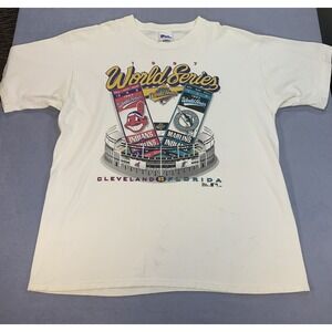 1997 World Series Roster Indians Marlins Vintage Pro Player Tshirt White Size XL